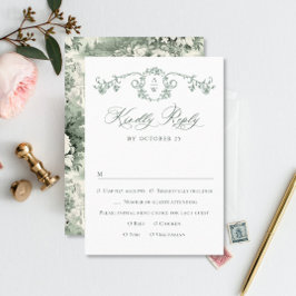 Viktorianische Verzierte Grace Floral Sage Grüne H RSVP Karte