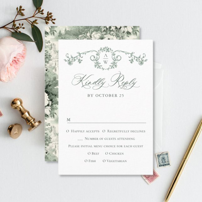 Viktorianische Verzierte Grace Floral Sage Grüne H RSVP Karte (Von Creator hochgeladen)