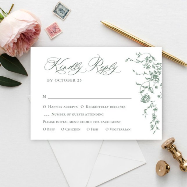 Viktorianische Verzierte Grace Floral Sage Grüne H RSVP Karte (Von Creator hochgeladen)
