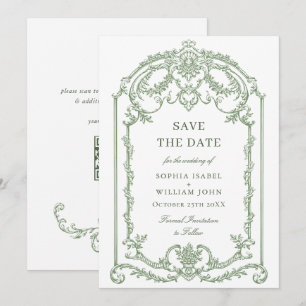 Viktorianische Verzierte Grace Floral Sage Grüne H Save The Date