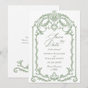 Viktorianische Verzierte Grace Floral Sage Grüne H Save The Date