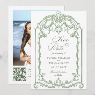 Viktorianische Verzierte Grace Floral Sage Grüne H Save The Date