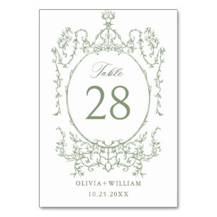 Viktorianische Verzierte Grace Floral Sage Grüne H Tischnummer