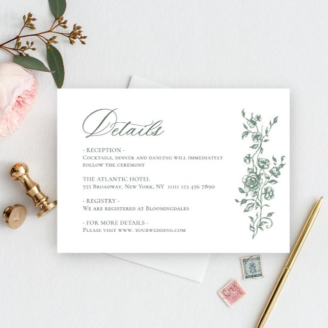 Viktorianische Verzierte Grace Floral Sage Hochzei Begleitkarte (Von Creator hochgeladen)