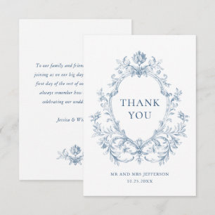 Viktorianische verzierte Grazie Blumen staubblau H Dankeskarte