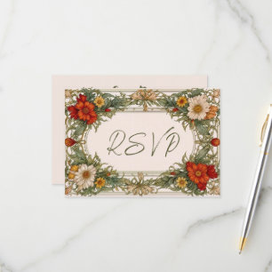 Viktorianische Verzierte Grenze mit Wildblume Hoch RSVP Karte