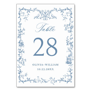 Viktorianische Verzierte Hochzeit mit Blauer Flora Tischnummer
