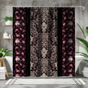 Viktorianische Vintag Inspirierte Schwarze Flora Duschvorhang