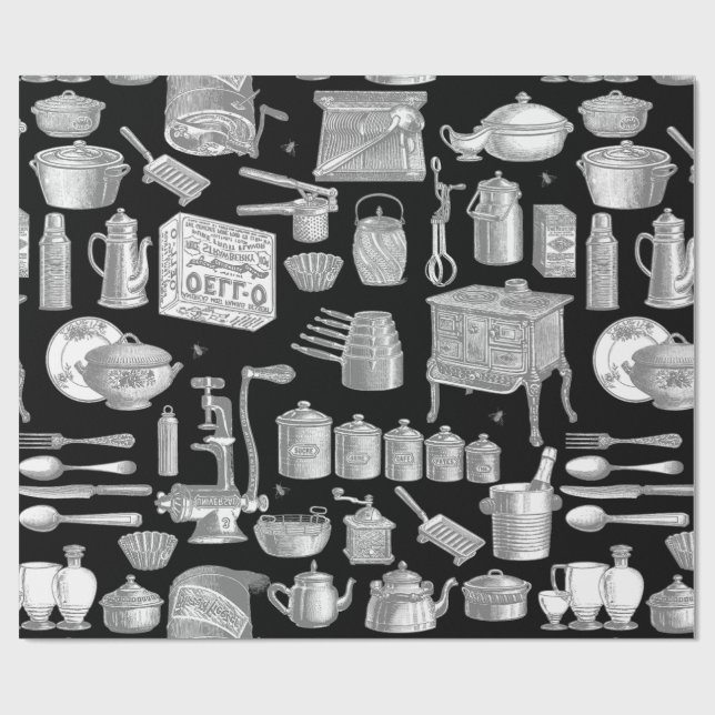 viktorianische Vintage antike Küche Koch Kochtopf  Geschenkpapier (Flach)