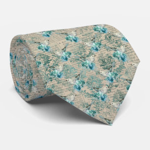Viktorianische Vintage-Blau-Vögel-Halstuch Krawatte