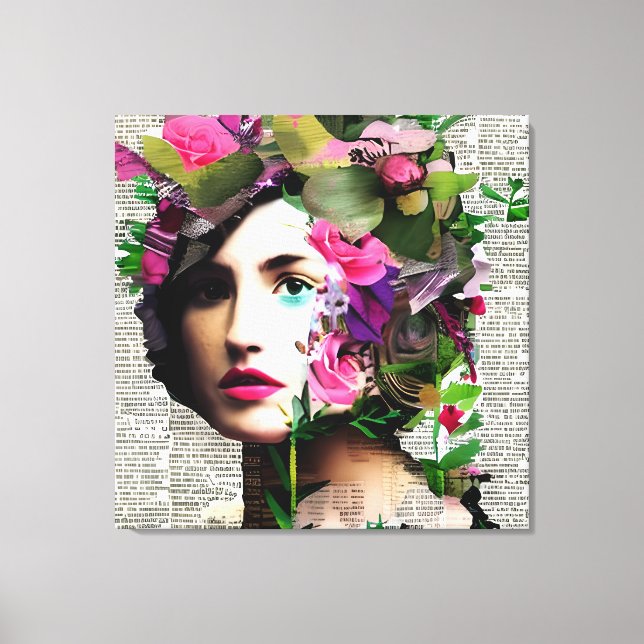 Viktorianische Vintage Frau mit rosa Blume Leinwanddruck (Vorderseite)