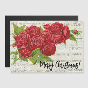 Viktorianische Vintage-Weihnachts-Rotrose-Bouquet- Magnetkarte