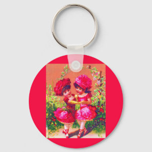 Viktorianische Visitenkarte kleine Tänzer in Rosa Schlüsselanhänger