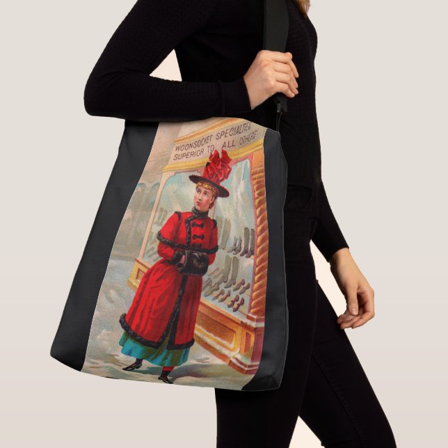 Viktorianische Visitenkarte: Woonsocket Specialtie Tragetaschen Mit Langen Trägern (Von Nahem)