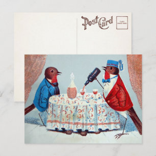 Viktorianische Vögel mit Weinkarte Postkarte