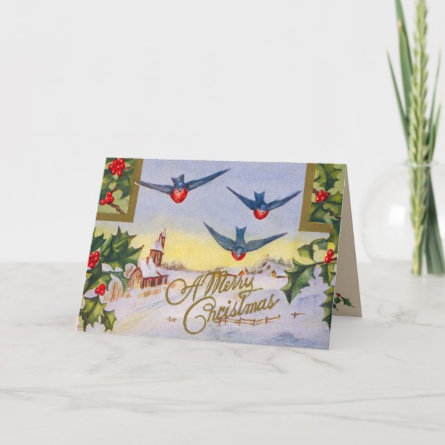 Viktorianische Vogel-Weihnachtskarte Feiertagskarte (Vorderseite)
