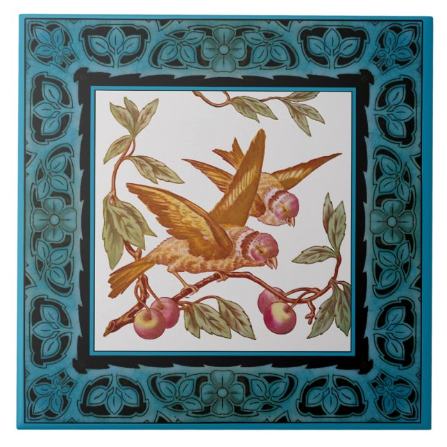 Viktorianische Vogelarten Handfarbene Transferware Fliese (Vorderseite)