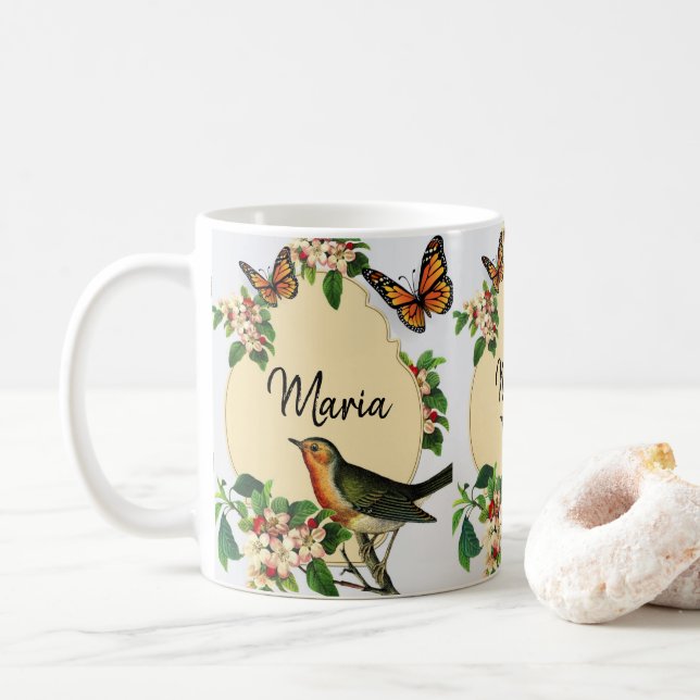 Viktorianische Vogelflora-Tasse Kaffeetasse (Mit Donut)