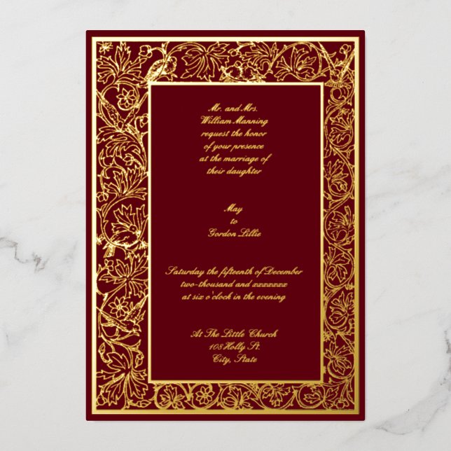 Viktorianische Wachteltauben an der Grenze zu Flor Folieneinladung (Vorderseite)