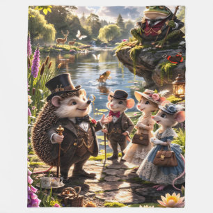 Viktorianische Waldtiere Teeparty Geheimnisgarten. Fleecedecke