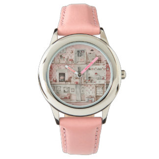 Viktorianische Wasserfarbendekoration in rosa Töne Armbanduhr