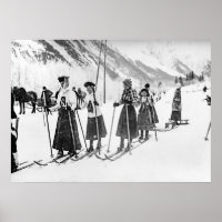 Viktorianische weibliche Skifahrer, Vintag Schwarz
