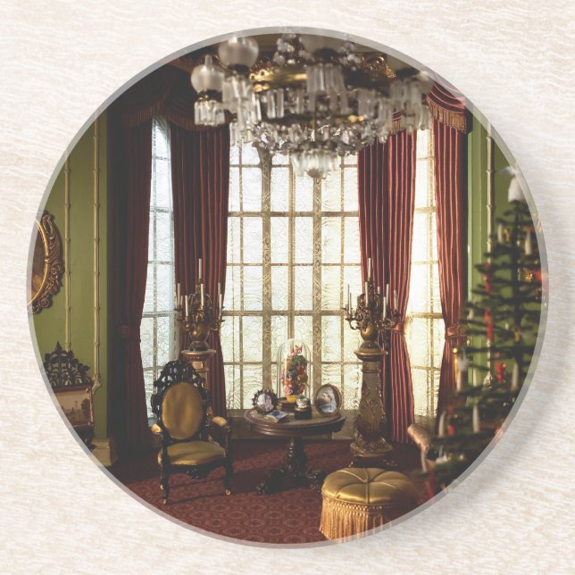 Viktorianische Weihnachten - Sandstein-Untersetzer Getränkeuntersetzer (Vorne)