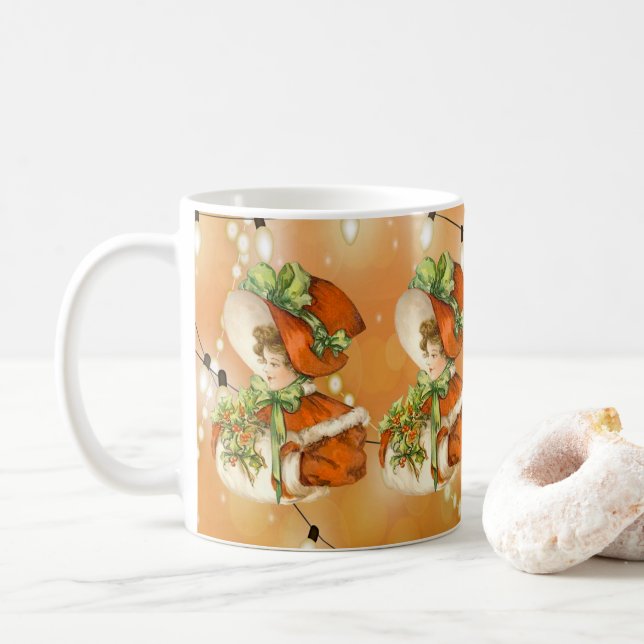 Viktorianische WeihnachtenLady Orange Hintergrund  Tasse (Mit Donut)