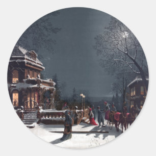 Viktorianische Weihnachtsabend Party Winterfahrt Runder Aufkleber