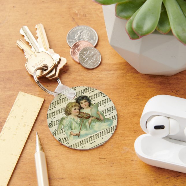 Viktorianische WeihnachtsAngeln Geige und Notenmus Schlüsselanhänger (Schreibtisch)