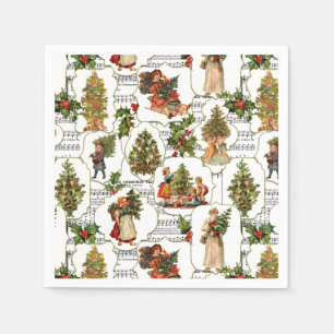 Viktorianische Weihnachtsbäume, Holly & Music Serviette