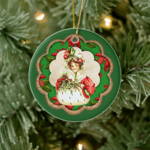 Viktorianische Weihnachtsdame gibt Stimmung Keramik Ornament