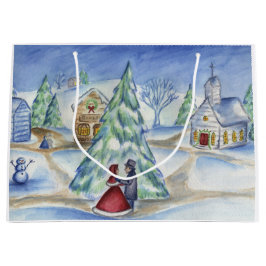 Viktorianische Weihnachtsdorf-Geschenktasche Große Geschenktüte