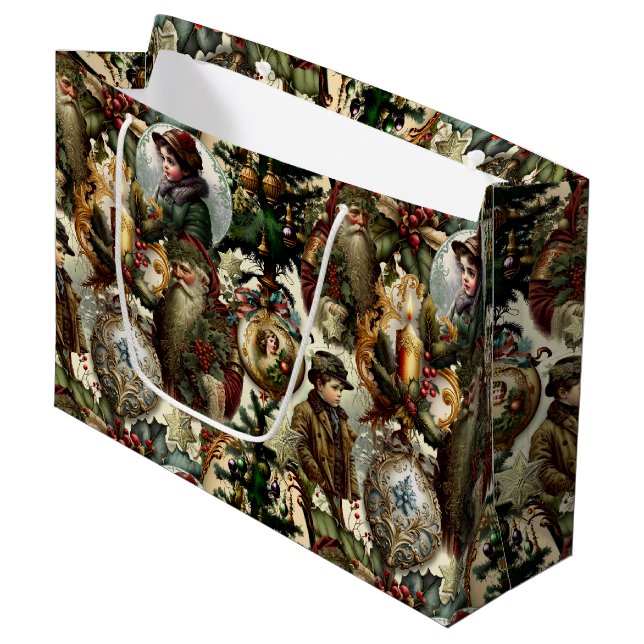 Viktorianische Weihnachtseleganz  Große Geschenktüte (Vorderseite Schrägansicht)