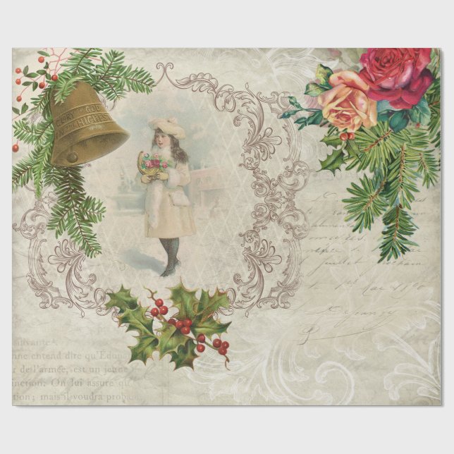 Viktorianische Weihnachtsfeier, Pine & Holly Colla Geschenkpapier (Flach)