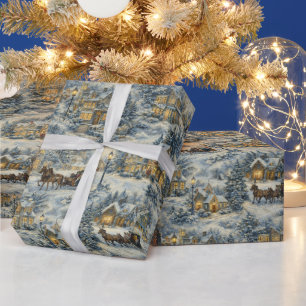 Viktorianische Weihnachtsillustration eines schnee Geschenkpapier
