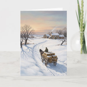 Viktorianische Weihnachtskarte mit Pferdewagen im Feiertagskarte
