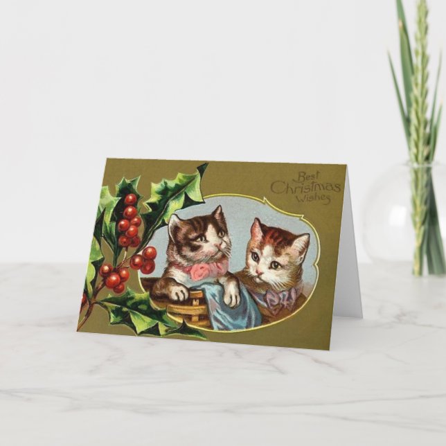 Viktorianische Weihnachtskarten für Katzen Feiertagskarte (Vorderseite)