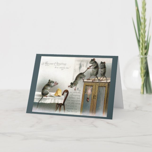 Viktorianische Weihnachtskarten Mäuse Genießen Fei Karte (Vorderseite)