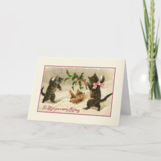 Viktorianische Weihnachtskatzenkarte Feiertagskarte