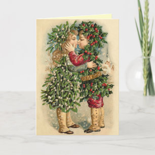 Viktorianische Weihnachtskiss-Karte Feiertagskarte