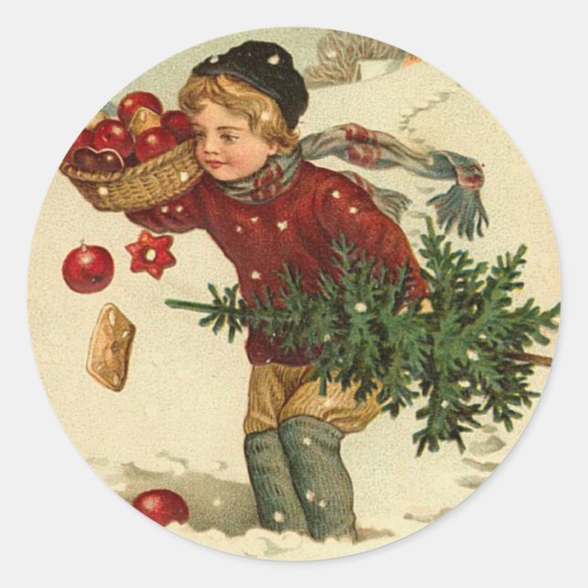 Viktorianische Weihnachtskleber für Ihre Karten Runder Aufkleber (Vorderseite)