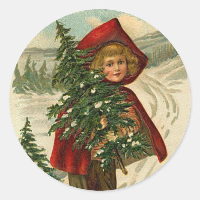 Viktorianische Weihnachtskleber für Ihre Karten Runder Aufkleber (Vorderseite)