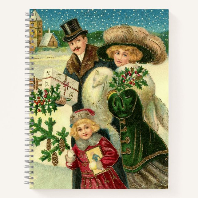 Viktorianische Weihnachtslandschaft im Schnee Notizbuch (Vorderseite)