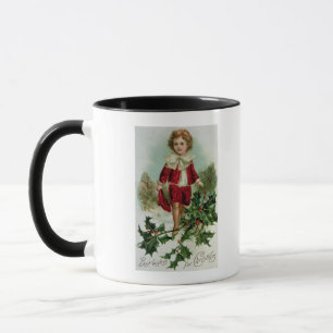 Viktorianische Weihnachtspostkarte, die einen Tasse