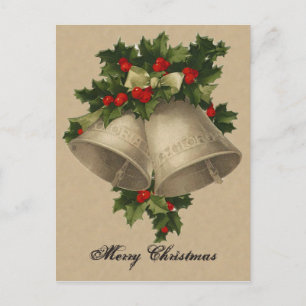 Viktorianische Weihnachtssilberne Bell-Postkarte Feiertagspostkarte