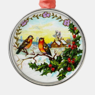 Viktorianische Weihnachtsvögel Silbernes Ornament