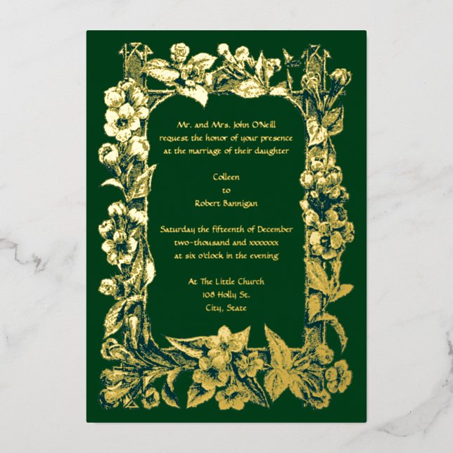 Viktorianische Weinfelder Hochzeit Folieneinladung (Vorderseite)