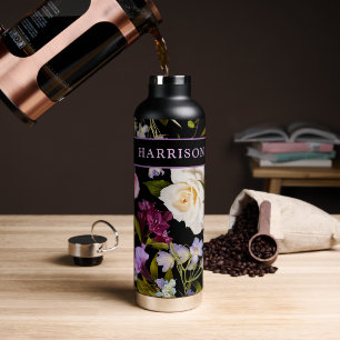 Viktorianische Weiß und Lila Blüte Schwarz / Name Trinkflasche