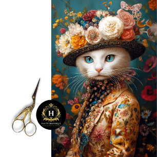 Viktorianische Weiße Katze Decoupage Seidenpapier